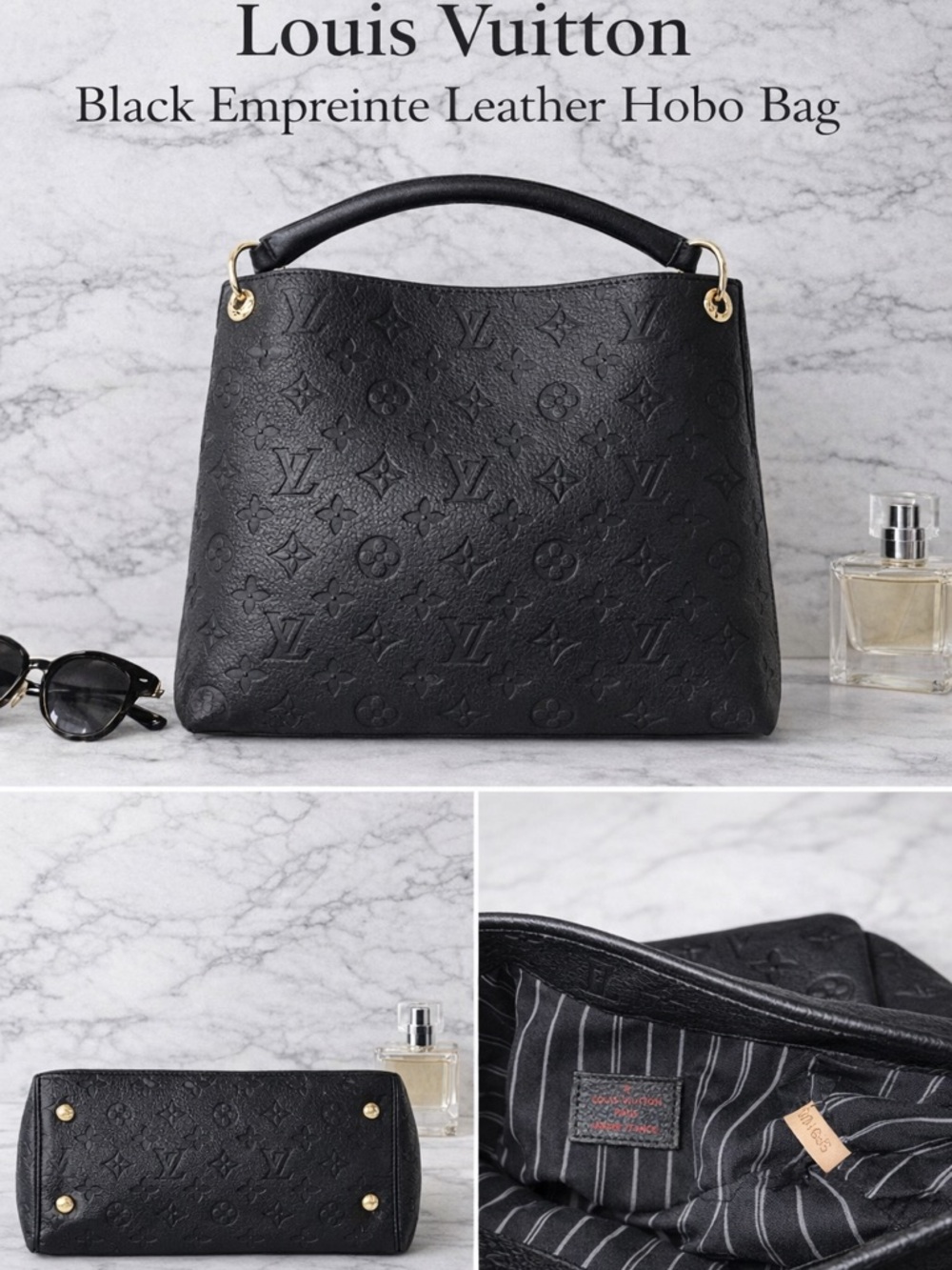Louis Vuitton Black Empreinte Leather Hobo with Gold-Tone Hardware